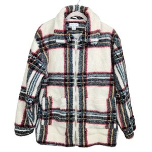 Rachel Zoe Zip Up Plaid Fleece Sherpa Shacket Teddy Jacket Women's Size Medium